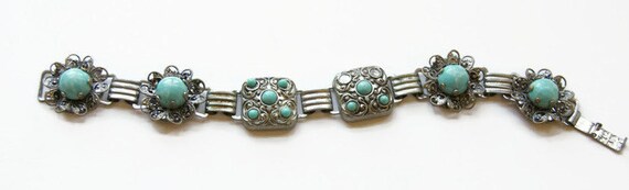 Vintage Southwestern Bracelet, Blue Stone, Silver… - image 2