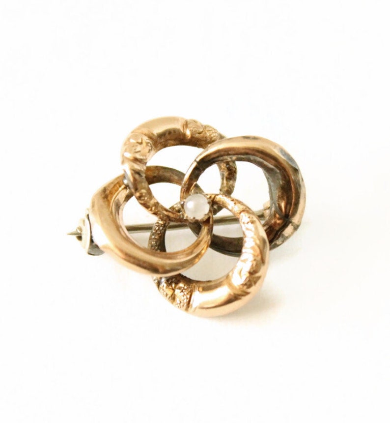 Antique Gold Love Knot Brooch With Seed Pearl Etsy