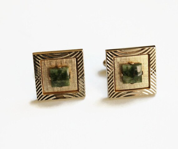 Vintage Jade Cuff Links - Mid Century Designer Da… - image 5