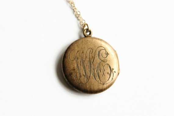 Antique Victorian Locket Necklace, Engraved WKE, G