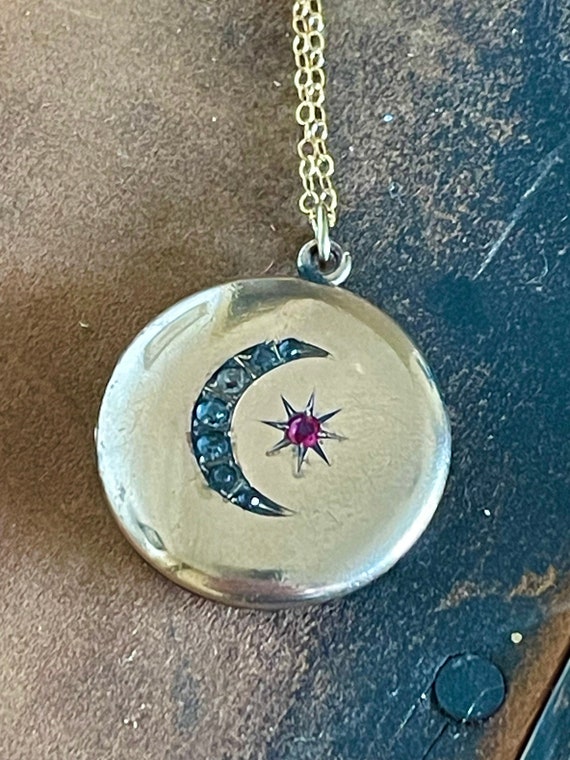 Antique Victorian Star Moon Locket Gold Filled Ne… - image 2