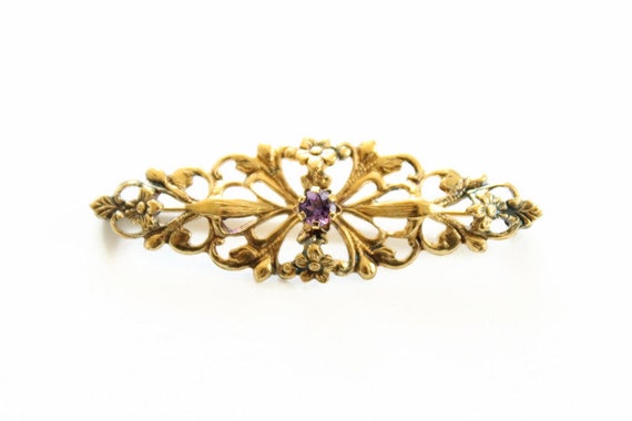 Vintage Purple Amethyst Brooch - Sterling 925 Ver… - image 1