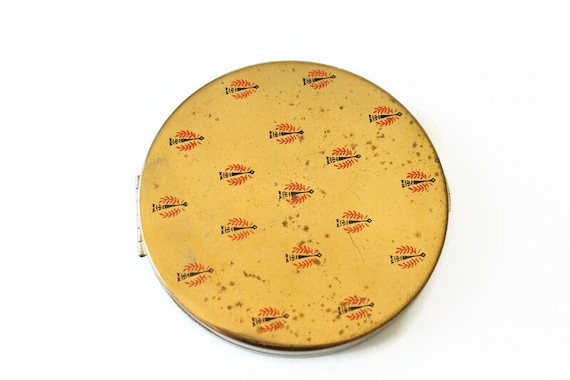 Vintage Gold Compact - Makeup Powder Mirror - Red… - image 1