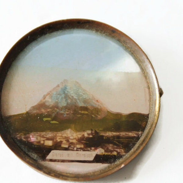 Antique Miniature Painting Mountain with Abalone Shell - Swiss Mountains Circa 1900's