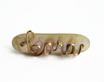 Vintage Mother of Pearl Name Pin -  Gold Filled Wire Cora - Circa 1940's