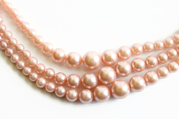 Vintage Pink Pearl Multi Strand Necklace - Romant… - image 2