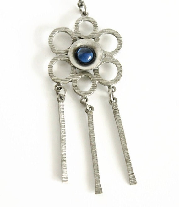 Vintage Brutalist Pewter Necklace with Blue Stone… - image 2