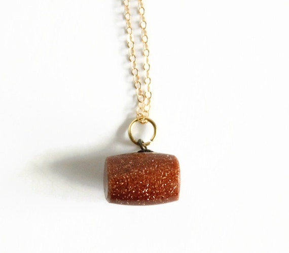 Vintage Goldstone Charm Pendant Necklace, Gold Fi… - image 1