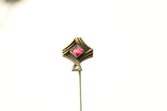 Antique Stick Pin - Simulated Ruby Glass - Lapel … - image 1