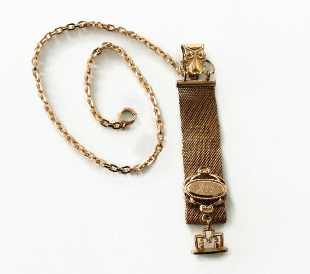 Antique Pocket Watch Chain and Fob Edwardian Era Gold Filled Engraved 1914 Gift for Men Etsy