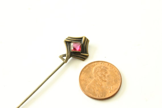 Antique Stick Pin - Simulated Ruby Glass - Lapel … - image 5