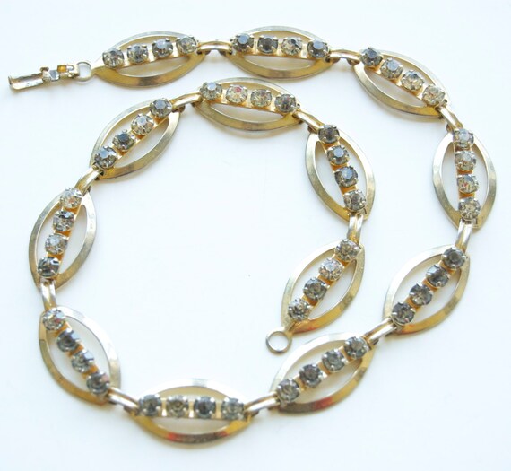 Vintage Gold Rhinestone Choker Necklace, 1980's C… - image 2