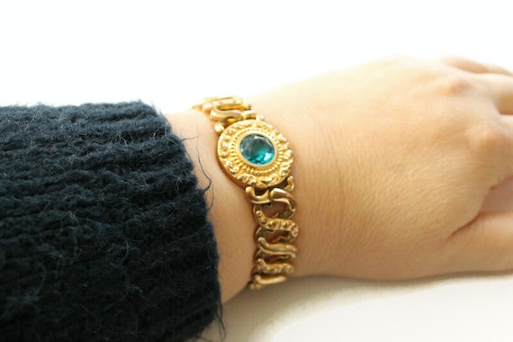 Antique Blue Glass Expansion Bracelet -  Pitman K… - image 7