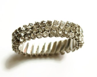 Vintage Rhinestone Expansion Bracelet - Mid Century Era Fashion - Japan - Costume Jewelry - Circa 1950's