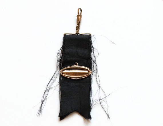 Victorian Mourning Black Ribbon Watch Fob, Antiqu… - image 1