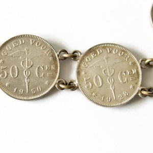 Vintage Belgian Coin Bracelet - Belgie - Mid Century Era - Travel Souvenir - Gift For Her - Circa 1950&#39;s