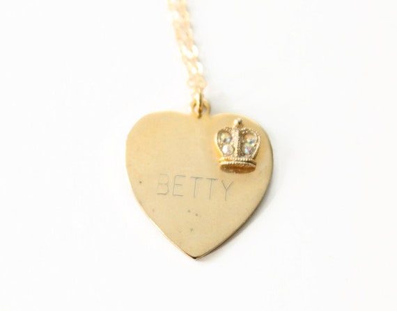 Vintage Heart Pendant Engraved Betty Necklace - G… - image 1