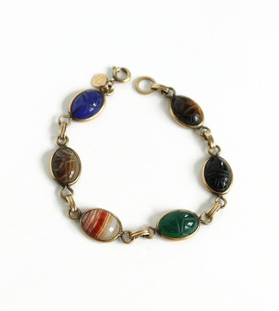 14k Yellow Gold Scarab Bracelet With Multi Colored Stones, Circa 1960 - Etsy