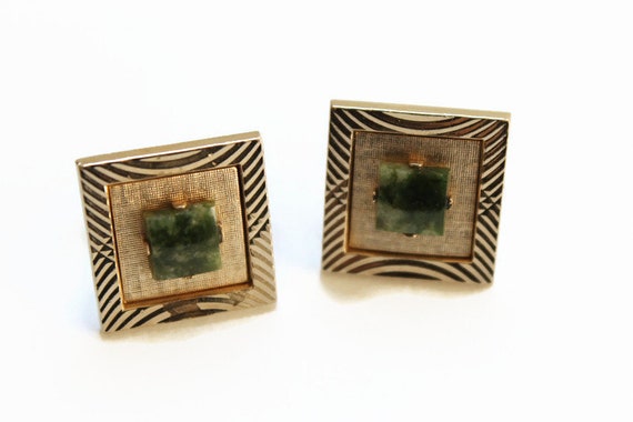 Vintage Jade Cuff Links - Mid Century Designer Da… - image 1