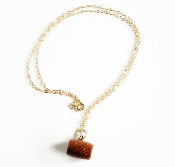 Vintage Goldstone Charm Pendant Necklace, Gold Fi… - image 3