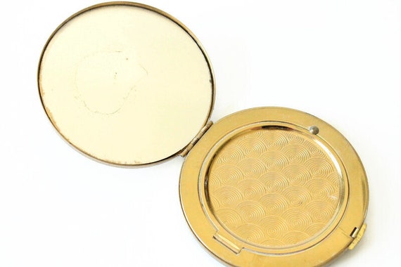 Vintage Gold Compact - Makeup Powder Mirror - Red… - image 4