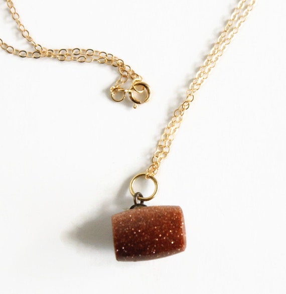 Vintage Goldstone Charm Pendant Necklace, Gold Fi… - image 5