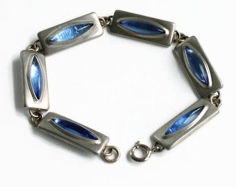 Mid Century Danish Bracelet - Blue - Jorgen Jensen Pewter - Scandinavian Jewelry Circa 1960's