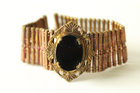 Antique Black Stone Bracelet - Victorian - image 1
