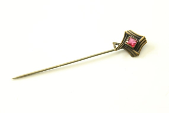 Antique Stick Pin - Simulated Ruby Glass - Lapel … - image 4