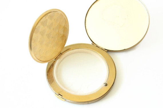 Vintage Gold Compact - Makeup Powder Mirror - Red… - image 6