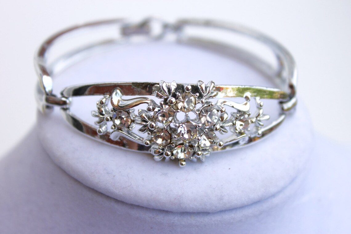 Vintage Silver Rhinestone Bracelet Designer Signed Coro Etsy