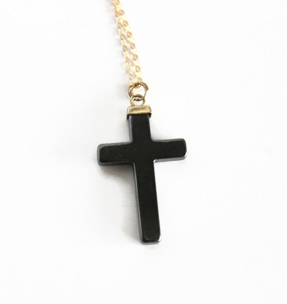 Vintage Black Cross Pendant Necklace Gift for Her Circa - Etsy