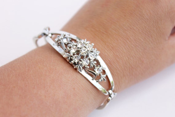 Vintage Silver Rhinestone Bracelet, Designer Signed Coro