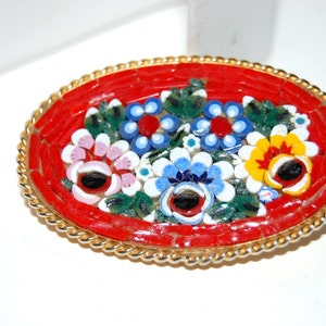 Vintage Floral Micro Mosaic Brooch, Italian Brooch, Circa 1960&#39;s