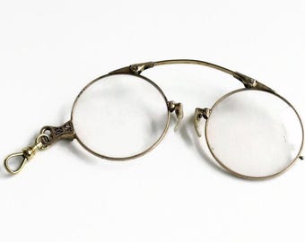 Antique Folding Pince Nez Eyeglasses 12k GF - UOC Hallmark - Circa 1920's