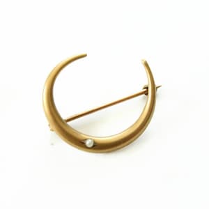 Antique Crescent Moon Brooch with Seed Pearl - 10k Gold - Victorian Era - Gift for Her - "Honeymoon Pin"