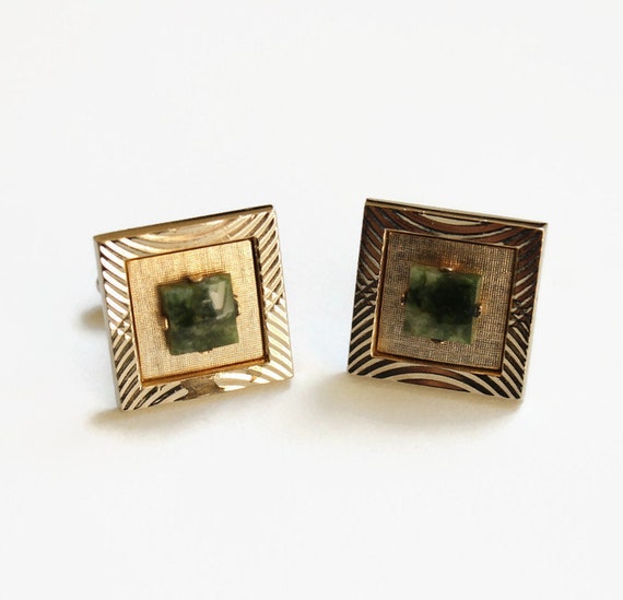 Vintage Jade Cuff Links - Mid Century Designer Da… - image 3