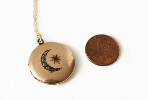 Antique Victorian Star Moon Locket Gold Filled Ne… - image 9