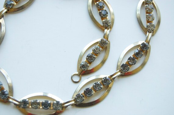 Vintage Gold Rhinestone Choker Necklace, 1980's C… - image 3