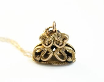 Victorian Fob Necklace - Gold Filled Victorian Antique - Filigree Charm Watch Fob Pendant Jewelry - Early 1900s