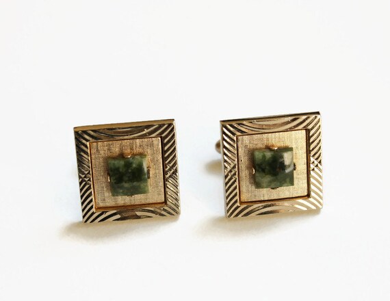 Vintage Jade Cuff Links - Mid Century Designer Da… - image 4