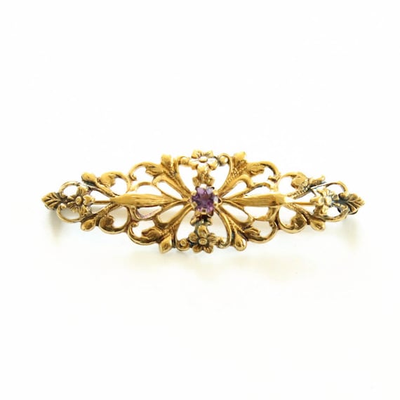 Vintage Purple Amethyst Brooch - Sterling 925 Ver… - image 4