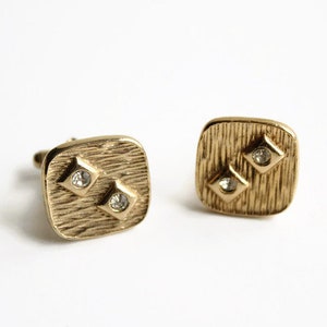 Vintage Gold Tone Cuff Links with Rhinestones, Mid Century, Circa 1960&#39;s