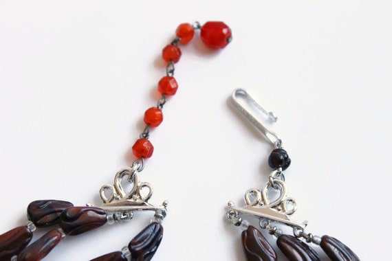 Vintage Red Orange and Brown Beaded Three Strand … - image 3