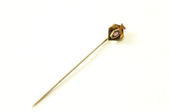 Antique Stick Pin - Simulated Ruby Glass - Lapel … - image 2