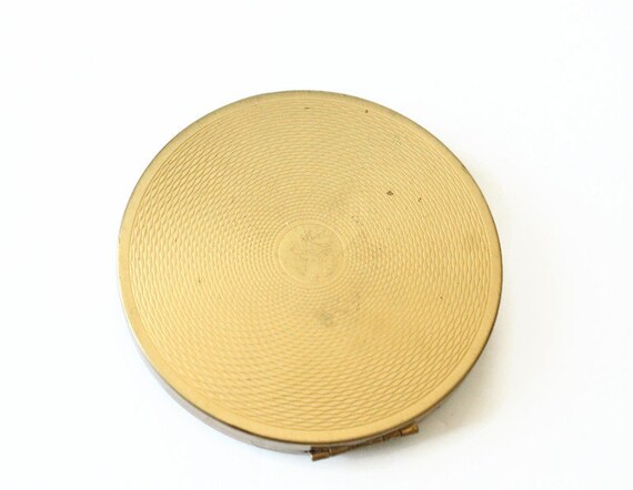 Vintage Gold Compact - Makeup Powder Mirror - Red… - image 2