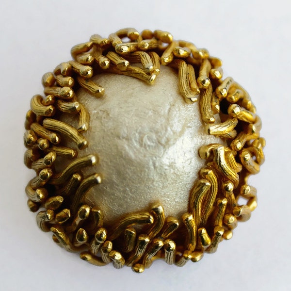 Vintage Schrager Domed Pearlized Brooch Costume Jewelry Retro Mid Century Circa 1960's