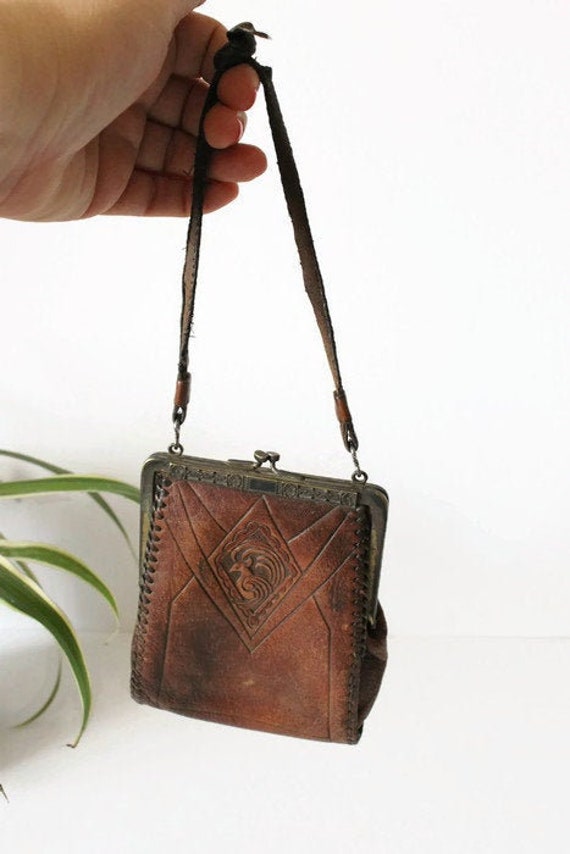 Antique Jemco Tooled Leather Purse - Small Arts an