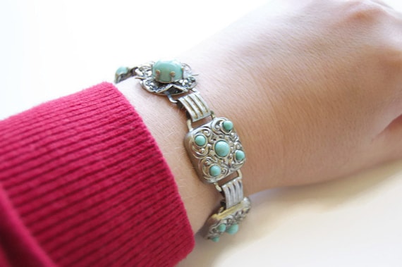 Vintage Southwestern Bracelet, Blue Stone, Silver… - image 5