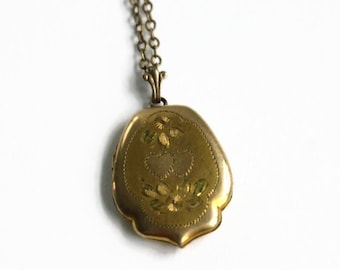 Vintage 12k Gold Filled Locket - Photo Keepsake Mid Century Jewelry - Floral Hearts Love - Circa 1950's